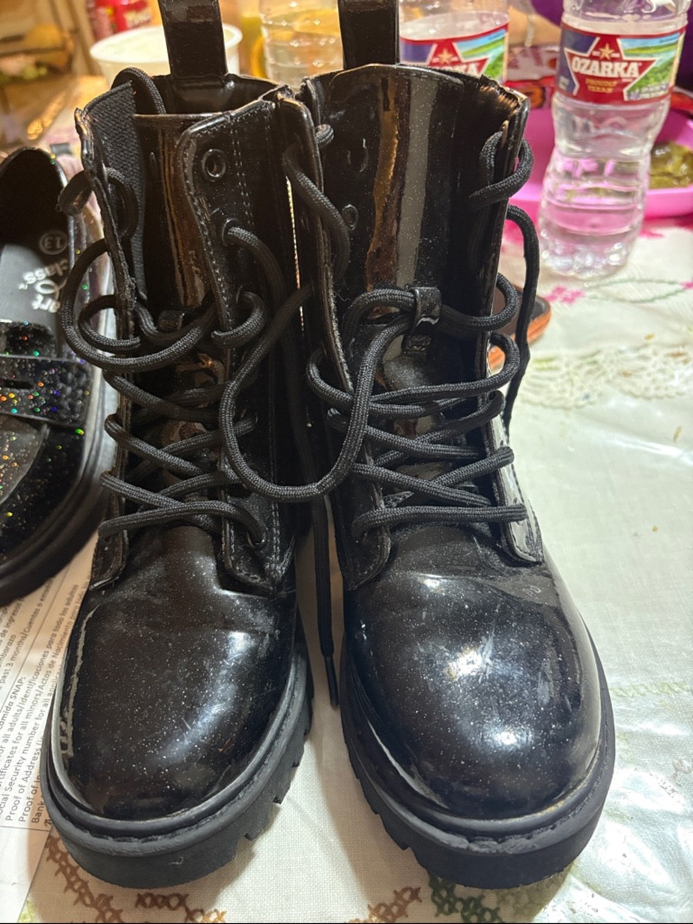art class Black Patent Combat Boots for Kids